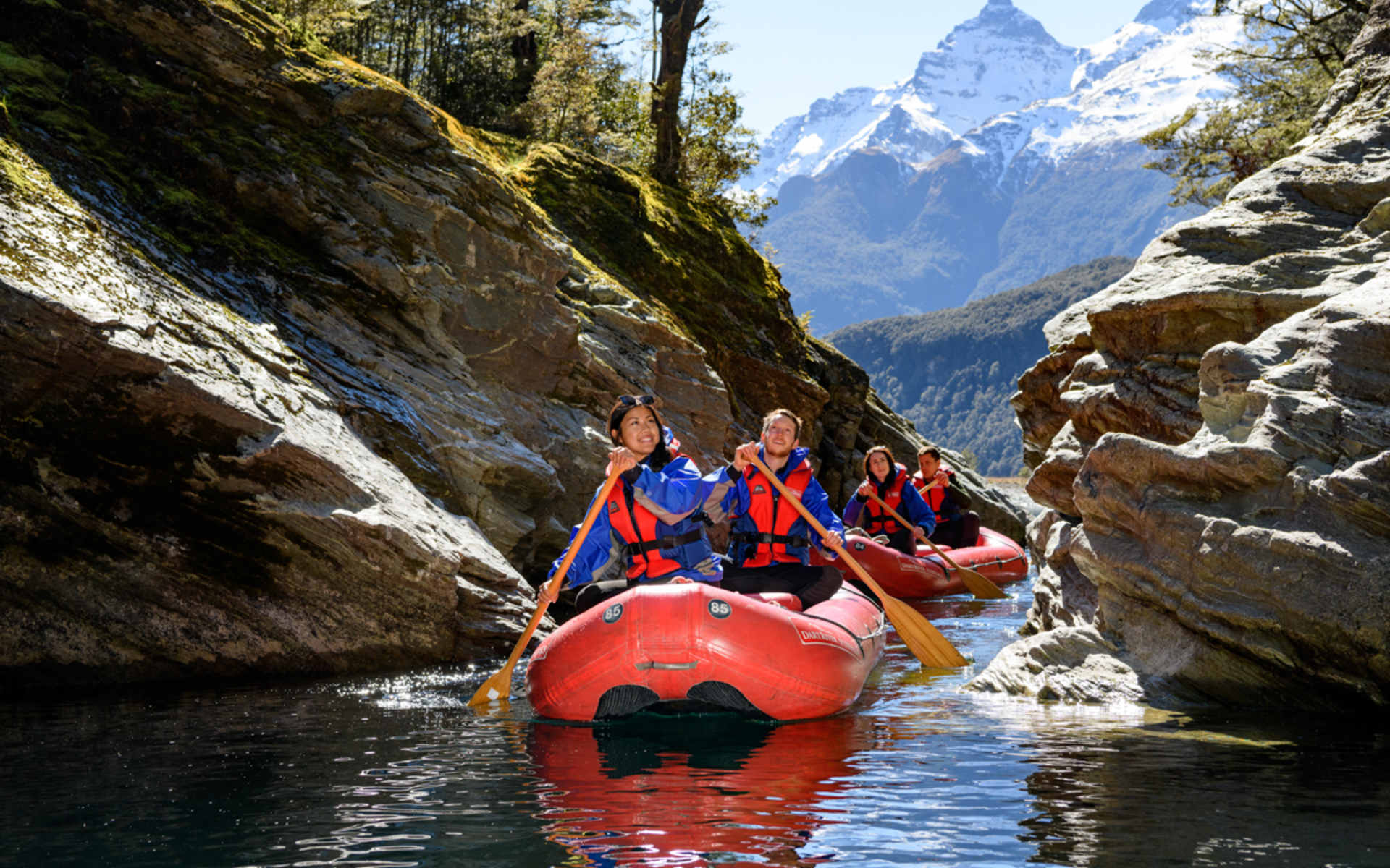 Guests Funyaking on the Dart River near Queenstown
